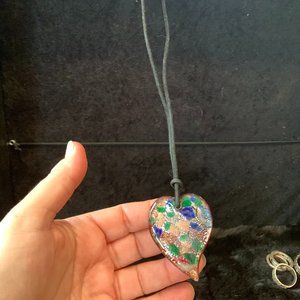 Two-sided Glass Heart Pendent Necklace